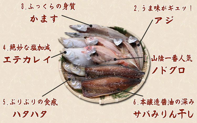 のどぐろ、サバみりん、かます、エテガレイ、ハタハタ、アジの詰め合わせ