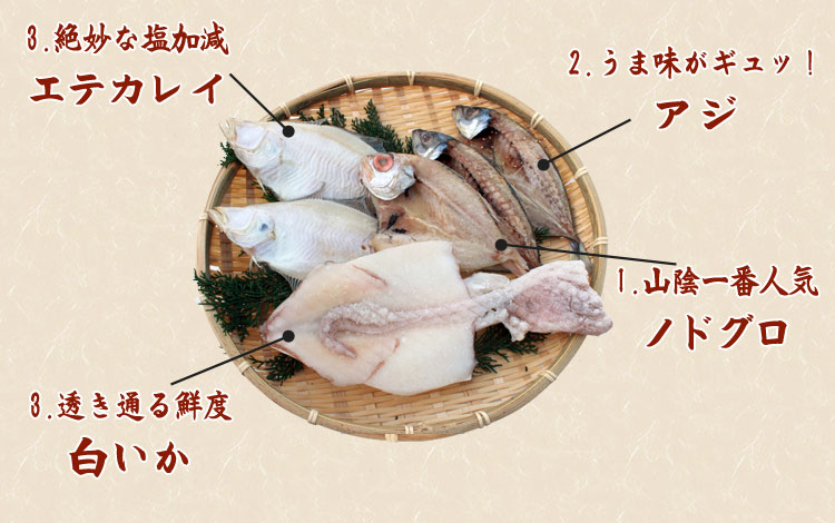 お試しセット 4種類の干物を詰め合わせました。