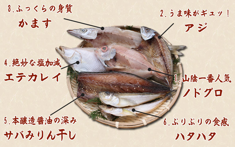 のどぐろ、サバみりん、かます、エテガレイ、ハタハタ、アジの詰め合わせ